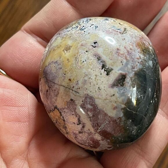 Ocean Jasper palm stone crystal natural agate agatized white red green moss yell - Picture 6 of 8